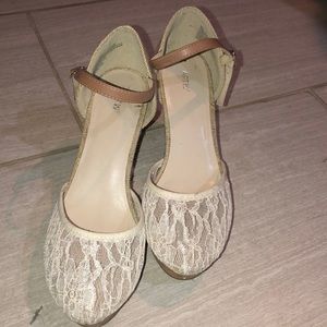 White lace heels
